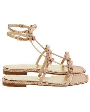 Ferragamo Bow Crystal Embellished Sandals - Metallic