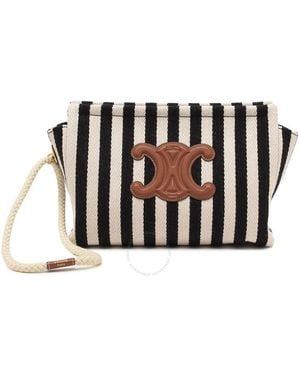 Celine Triomphe Thais Striped Pouch - Black
