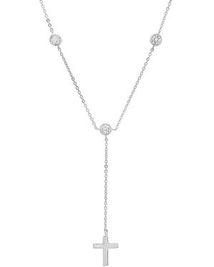 Kylie Harper Sterling Bezel-Set Cz Cross Y Necklace - Metallic