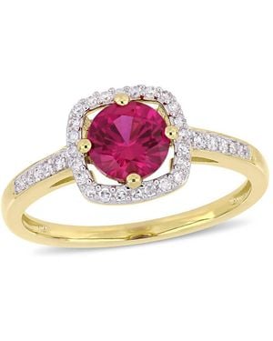 Amour 1 Ct Tgw Created Ruby And 1/7 Ct Tw Diamond Halo Ring - Pink