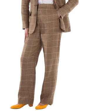 Polo Ralph Lauren Straight-Leg Plaid Linen-Silk Trouser - Brown