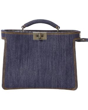Fendi Peekaboo Iseeu Mini Bag Denim-Effect Fabric - Blue