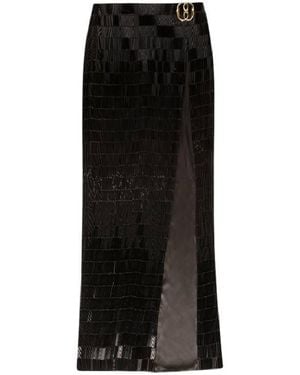 Bally Elegant Glass Beaded Silk Skirt - Black