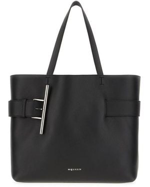 McQueen Leather Shopping Bag - Black