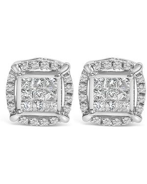 Haus of Brilliance Sterling 1/2 Cttw Princess Cut Diamond Composite And Halo Stud Earrings - Metallic