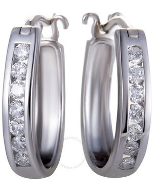 LB Exclusive 14K Oval Channel Set Diamond Hoop Huggies Earrings .33 Carat 0.33 Ctw Diamonds - Gray
