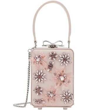 Self-Portrait Clutch Bag With All-Over Floral Details And Metallic Bow - Pink