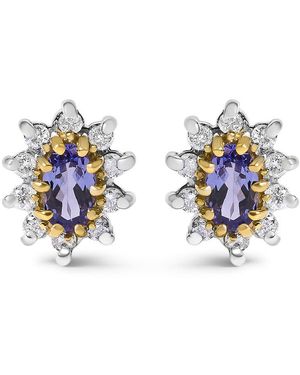 Haus of Brilliance 14K 1/4 Cttw Diamond And Tanzanite Sunburst Halo Stud Earrings (K-L Colour, I1-I2 Clarity) - Blue