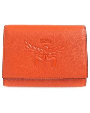 MCM Embossed Logo Small Himmel Trifold Wallet - Orange