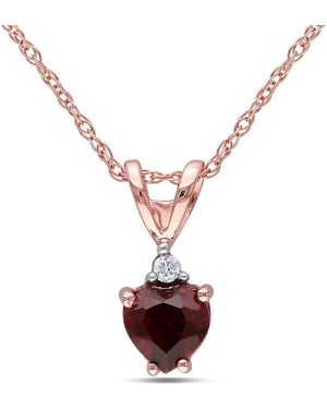 Amour Heart Shaped Garnet And Diamond Pendant With Chain - Metallic