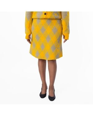 Burberry Argyle Knee Length Wool Skirt - Yellow