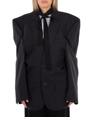 Balenciaga Ladies Anthracite Cut Away Boxy Blazer, Brand Size 1 - Black