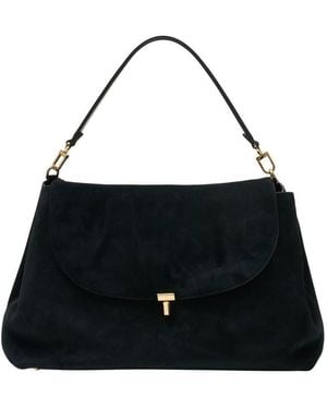 TOTEME Totme T-Lock Suede Leather Tote Bag - Black