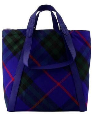 Burberry Check Print Adjustable Shoulder Straps Tote Bag - Blue