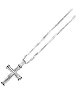 Tresorra Sterling Woven Cross Pendant Necklace - Metallic