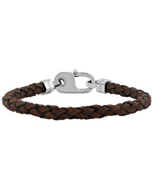 Robert Alton Stainless Steel & Leather Braid Bracelet With Fancy Clasp Bracelet - Brown