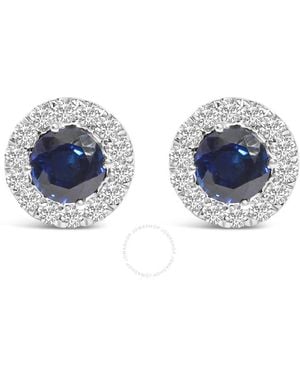 Haus of Brilliance 14K 3.0 Ct Lab-Grown Diamond Halo Stud Earrings & F-G Colour, Vs1-Vs2 Clarity) - Blue