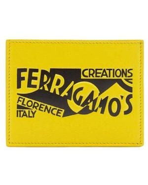 Ferragamo Venna Logo Leather Card Holder - Yellow