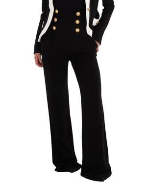 Balmain Button-Embellished High-Waisted Pants, Brand Size 40 (Us - Black