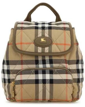 Burberry Embroidered Canvas Mini Horseshoe Backpack Sand Polyamide (Nylon) Zaini - Metallic
