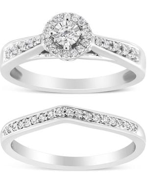 Haus of Brilliance 925 Sterling 1/3 Cttw Diamond Halo And Pave Shank Engagement Ring Set - Metallic