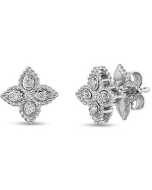 Roberto Coin 18K 0.07Ct Diamond Small Princess Flower Stud Earrings - White