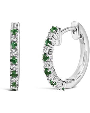 Haus of Brilliance 10K Alternating Emerald 1/10 Cttw Diamond Huggy Hoop Earrings (I-J Colour, I1-I2 Clarity) - Metallic