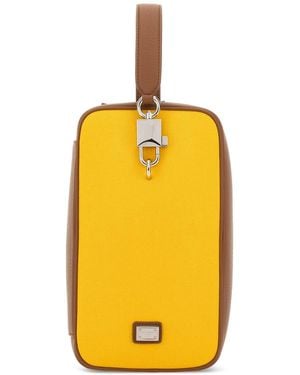 Dolce & Gabbana Two-Tone Leather And Canvas Lock Handbag - Yellow