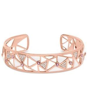 Haus of Brilliance 14K Rose 5/8 Cttw Diamond With Tourmaline Open Cuff Bangle With Enamel - Pink