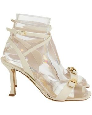 Ferragamo Zavia 85 Vara Leather Sandals - Natural