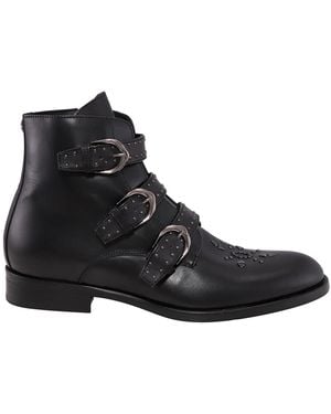 Roberto Cavalli Leather Buckled Ankle Boots, Brand Size 40 Us - Black