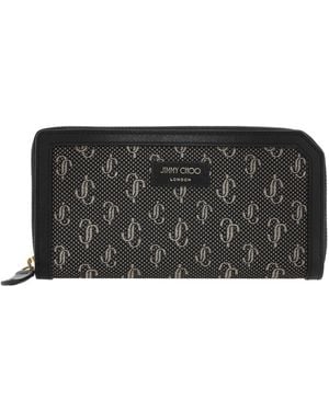Jimmy Choo Carnaby/S Logo Jacquard Long Wallet - Black