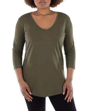The Good Tee 3/4 Sleeve V-Neck Tunic Top - Green