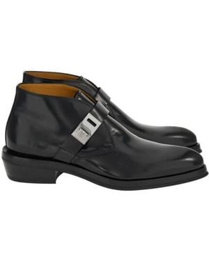 Ferragamo Gancini Strap Leather Ankle Boots - Black