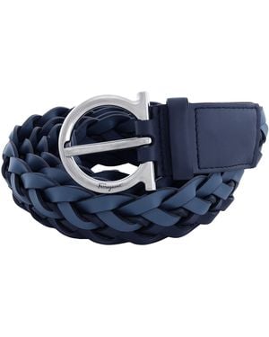 Ferragamo Braided Gancini Leather Belt, Brand Cm - Blue