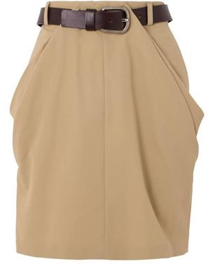 Loewe Belted Draped Cotton Skirt, Brand Size 36 Us - Natural