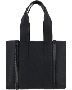 Chloé Woody Medium Calf Leather Tote Bags - Black