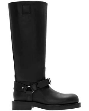 Burberry Saddle Knee-High Leather Boots, Brand Size 37 Us - Black