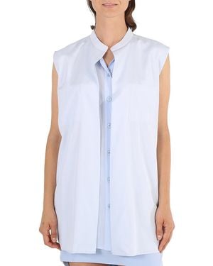 Burberry Ladies Pale Suziesl Logo Detail Sleeveless Silk Crepe De Chine Shirt, Brand Size 8 (Us - Blue
