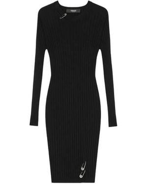 Versace Safety Pin Ribbed-Knit Dress, Brand Size 44 Us - Black
