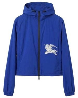 Burberry Ekd Logo Hooded Nylon Jacket - Blue