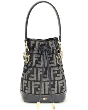 Fendi Mon Tresor Denim-Effect Ff Jacquard Mini Bucket Bag - Black