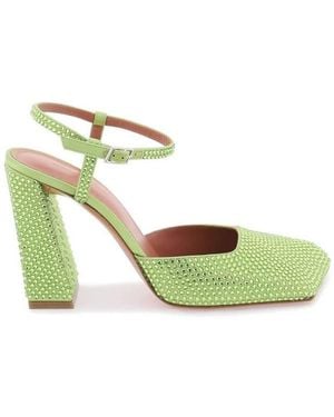 AMINA MUADDI Satin Lime Charlotte Pumps With Crystals, Brand Size 35.5 (Us - Green