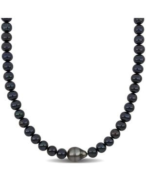 Amour 8.5-9Mm Cultured Freshwater Pearl 11.5-12Mm Tahitian Baroque Pearl Necklace Sterling Clasp - Brown