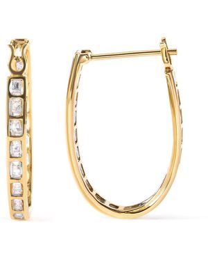 Haus of Brilliance 10K 1.00 Cttw Round And Baguette-Cut Diamond U-Hoop Earrings (H-I Colour, Si2-I1 Clarity) - Metallic