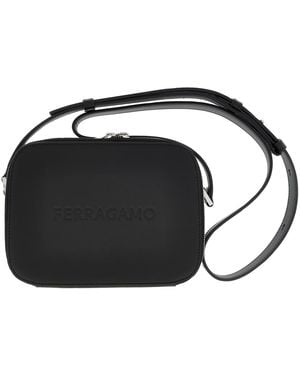Ferragamo Logo Embroided Leather Camera Case - Black