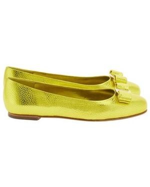 Ferragamo Varina Leather Ballet Flats - Yellow