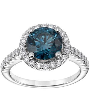 Brilliant Diamond 2.75 Carat 14K Round Cut Lab Grown Diamond Halo Engagement Ring For - Color/Clarity-G+Vs - Blue