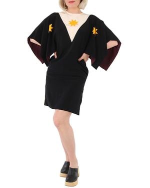 Burberry Ladies Geometric Print Silk Crepe De Chine Cape Sleeve Dress, Brand Size 4 (Us - Black