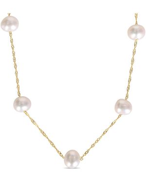 Amour Cultured Freshwater Pearl Tin Cup Necklace With 10K Rope Chain And Clasp - Metallic